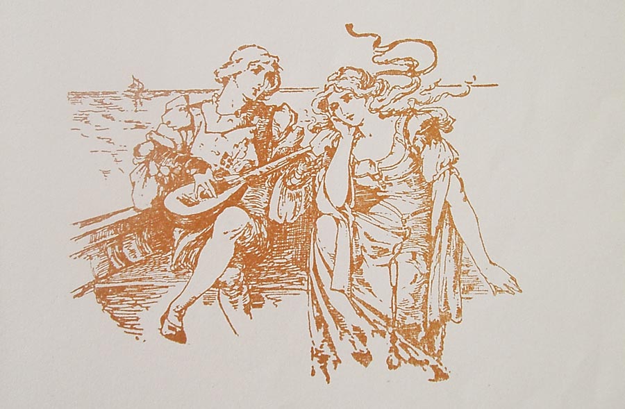 man playing lute to a lady